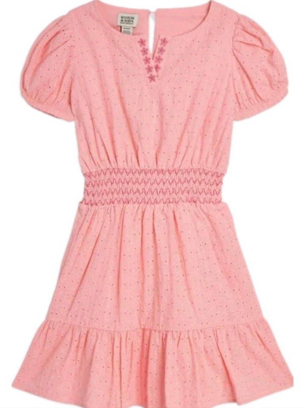 Scotch & Soda Girls Size Pink Eyelet Puff Sleeve Dress